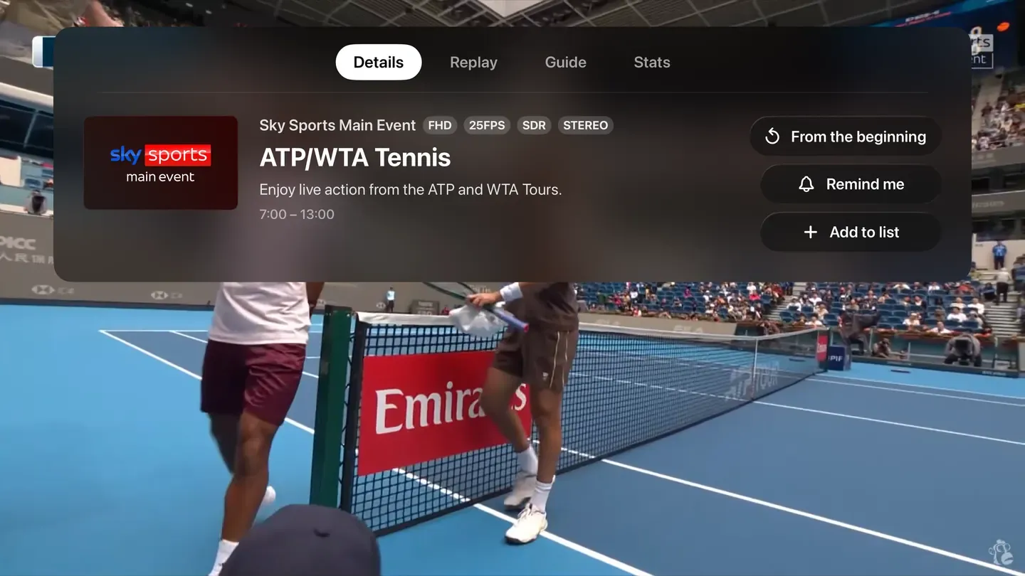 Zaply on Apple TV: the player panel, open over what is playing.