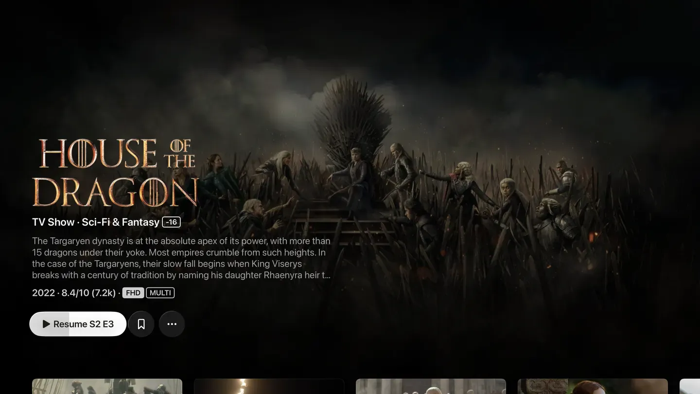 Zaply on Apple TV: a series, with the next episode ready to resume.