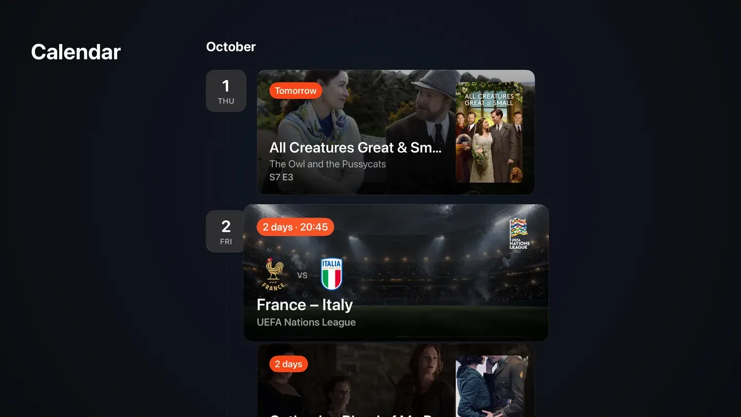 Follow a series or a competition and Zaply builds the calendar around it — what lands this week, what is next, and a reminder the moment it does.